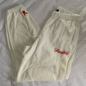 Cream and red playboy sweatpants